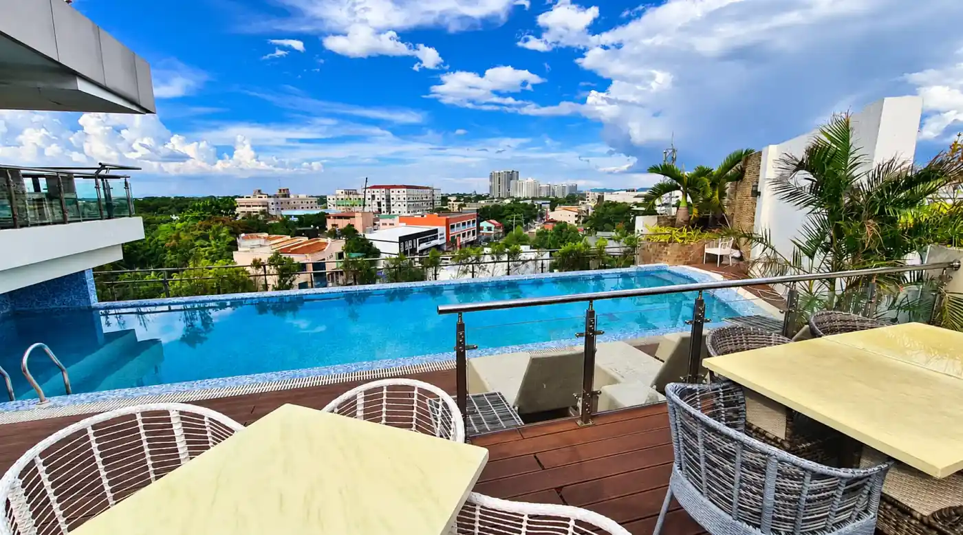 Rooftop swimming pool at J7 Plaza Hotel